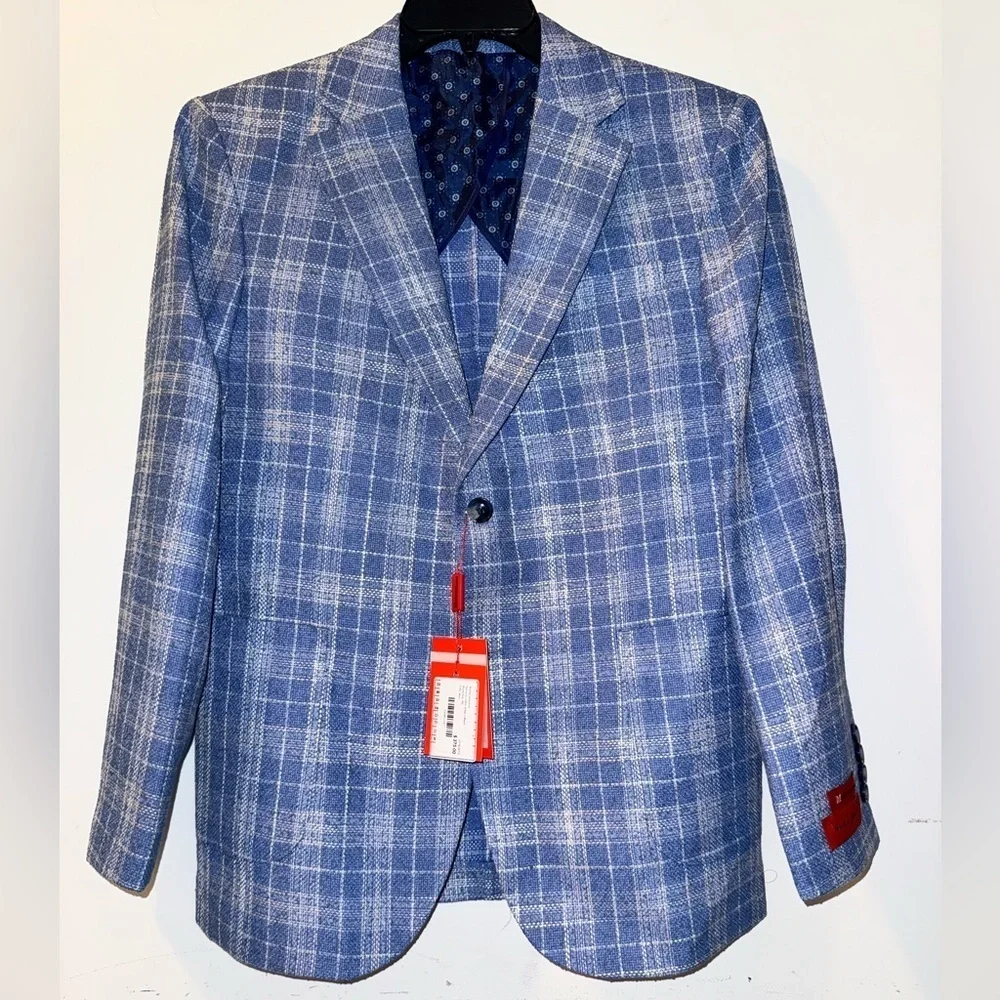 NWT Mattarazi Uomo Men's Navy Plaid Blazer Size 38S